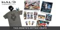 Contenu de la Mythic Crate, dont l'exemplaire dédicacé de Halo : New Blood.
