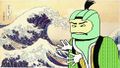 Parodie de La Grande Vague de Kanagawa.