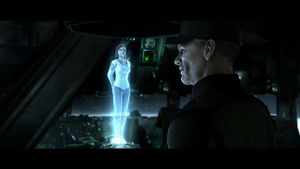 Sérina conseillant le capitaine Cutter à bord du Spirit of Fire.