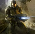 Spartan-II armé d'un répéteur plasma sur la couverture de Halo : Opération First Strike (réédition).