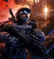 Un Spartan de la Gray Team armé d'un BR55HB SR sur la couverture de Halo : Le Protocole Cole.